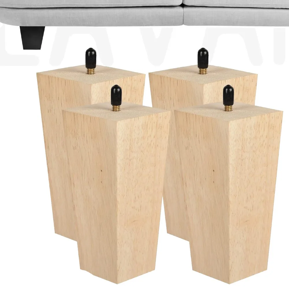 

Wooden Furniture Legs Solid Wood Square Unfinished Mid-Century Modern Replacement Bun Feet