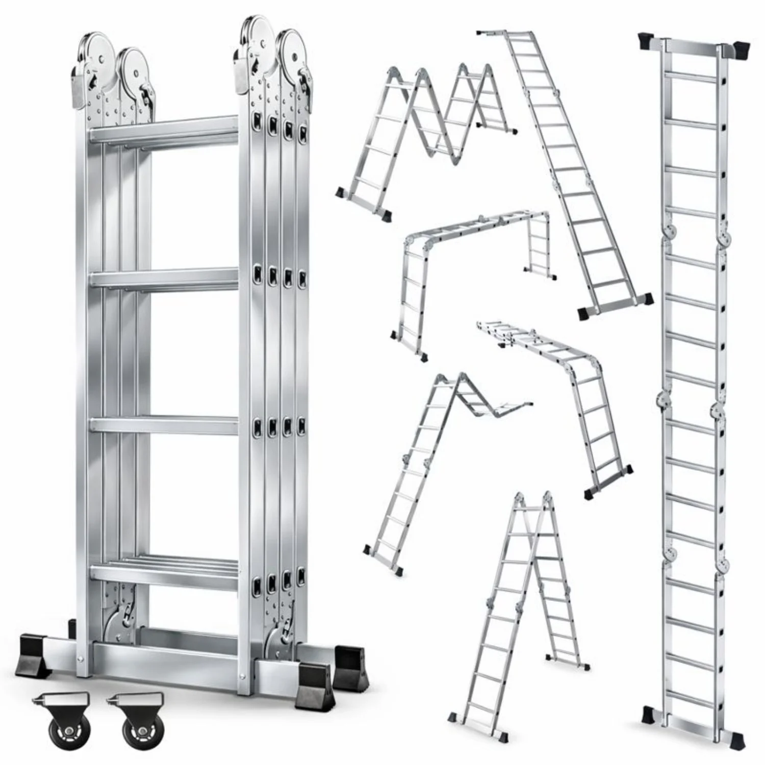 7-in-1 multifunctionele vouwladder, hoogwaardige A-frame trapladder, reikhoogte 3,5m/4,61m/5,72m, draagvermogen 150 kg, voor binnen- en buitenwerkzaamheden in het huishouden.