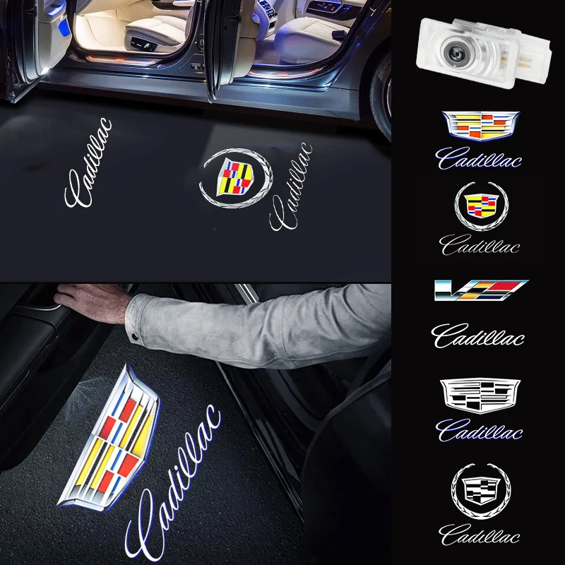 2 Peças de Luzes de Boas-Vindas HD para Emblema de Carro, Lâmpadas Projetoras para Portas de Automóveis, Acessórios para Cadillac CT5, CT6, XT4, XT5, XT6, ATS, SRX, XTS, CTS