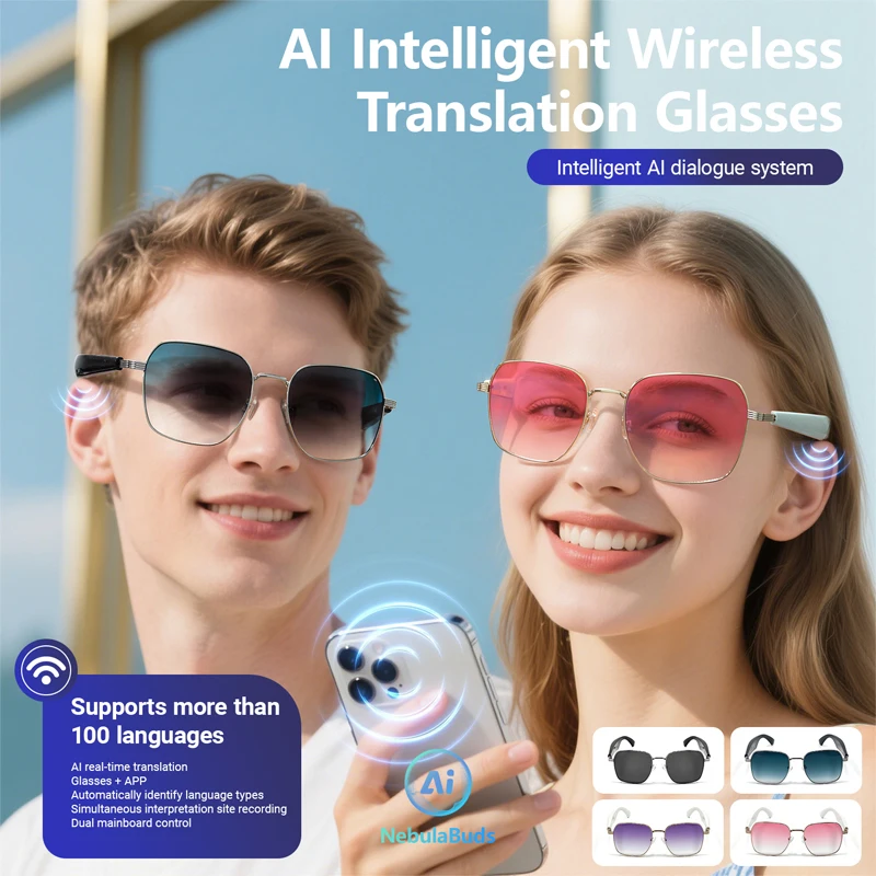 

Умные очки LIGE, Bluetooth-вызов, интеллектуальный перевод с искусственным интеллектом, гарнитура с синхронным интерпредом в реальном времени, солнцезащитные очки с защитой от УФ-лучей