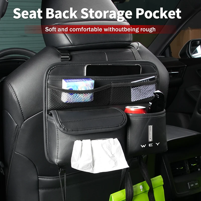 Car Seatback Storage Bag Tissue Box Organizer Drink Holder Accessories For WEY Tank 500 Macchiato Coffee 01 02 2021-2022 3