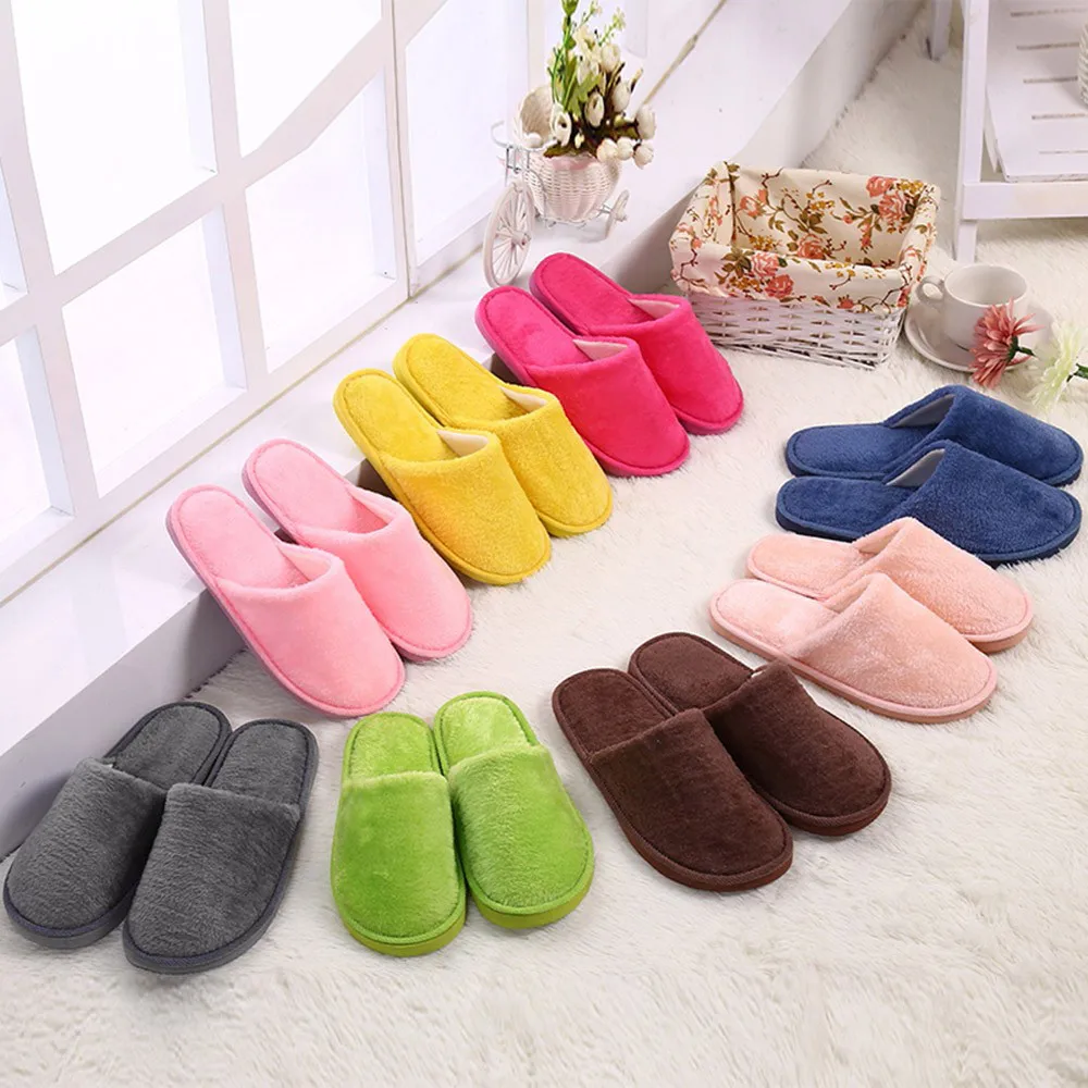 Men'S Solid Color Home Indoor Non-Slip Warm Cotton Slippers For Winter Soft Slippers Home Winter Warm Indoor Shoes Cozy Bedroom