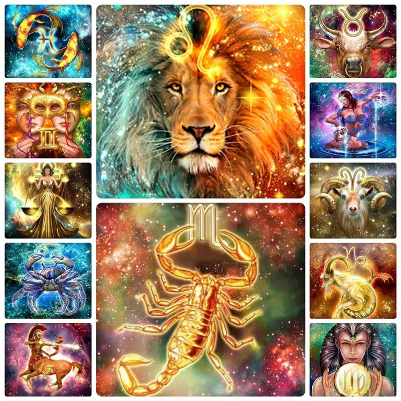 

Zodiac Diamond Painting Kits 12 Constellation Jewelry Cross Stitch Kits Embroidery Diamond Mosaic DIY Full Drill Home Decor Gift