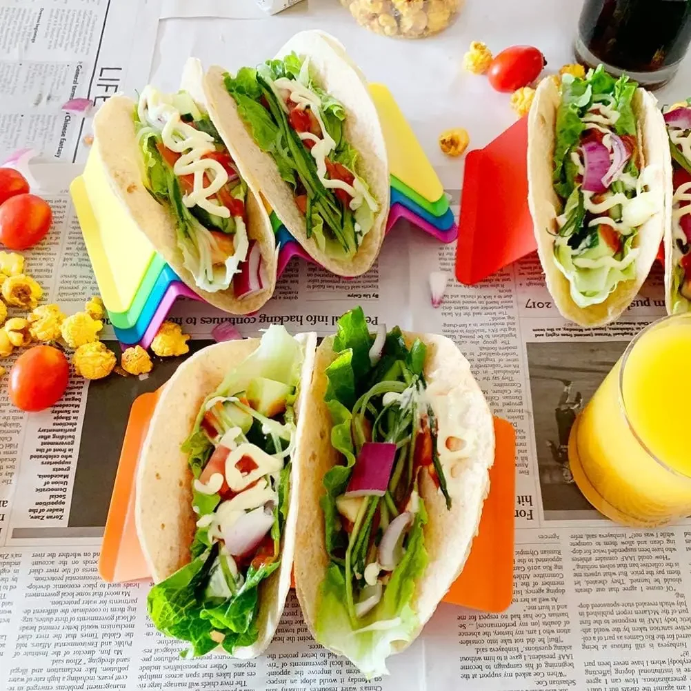 4PCS Taco Holder Mexican Pancake Rack Multicoloured Wavy Taco Holder Tortilla Tray Food Tray Rack Kitchen Baking Tools 4