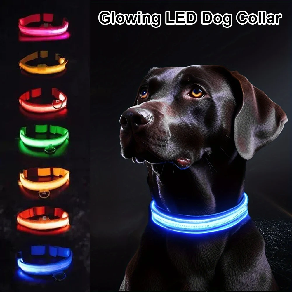 Dog Collar Nylon LED Night Safety Flashing Glow In The Dark Pet Dog Leash pet Dogs Luminous Fluorescent collar dog accessories