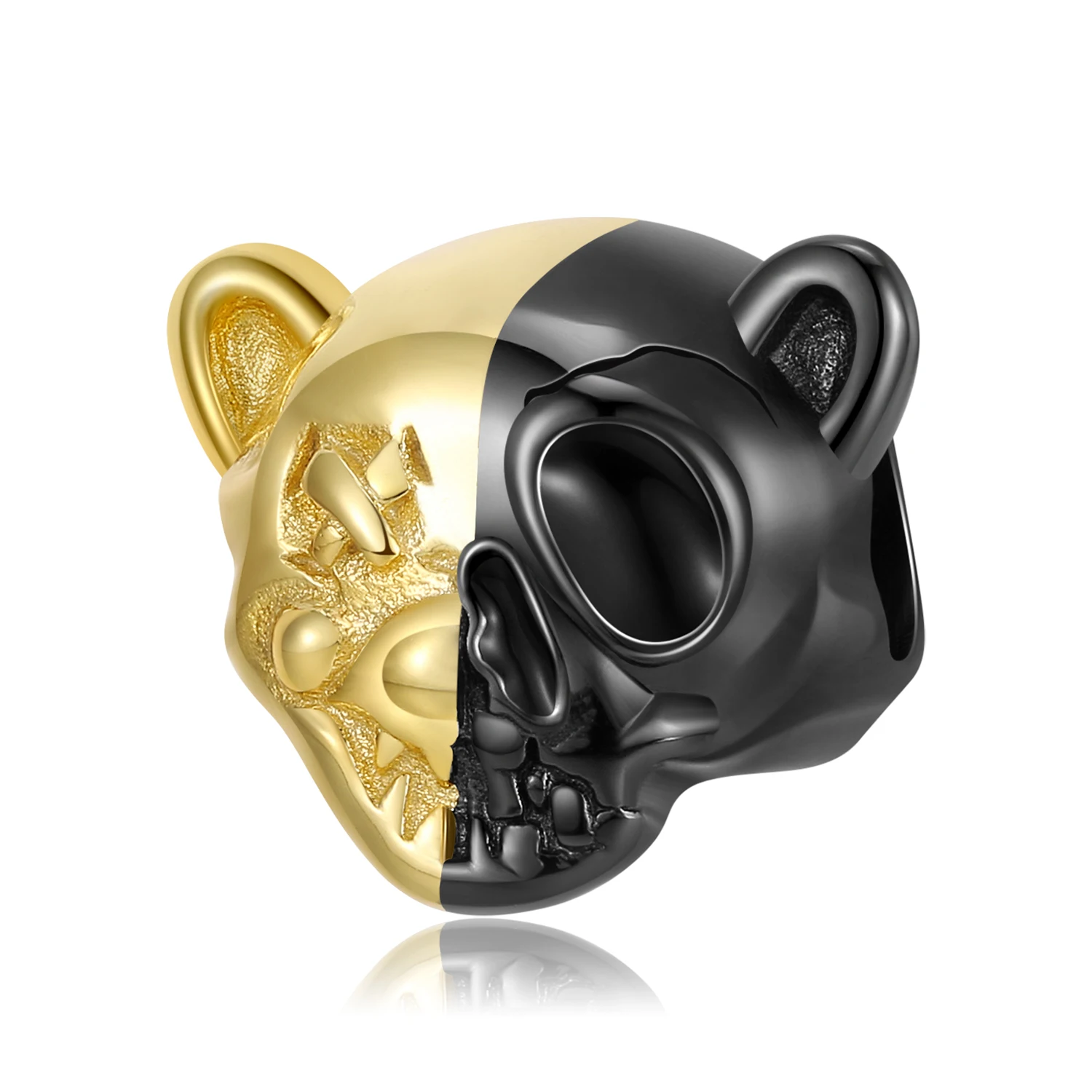 Jiuhao 925 Sterling Silver Halloween Gift Charms Fit Diy Charms Bracelet & Bangle Fine Jewelry Black Double Face Skull Bead