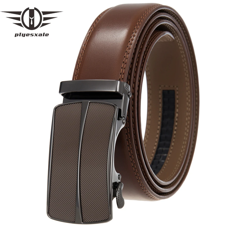 

Plyesxale Black Men Belt Genuine Leather Automatic Ratchet Buckle Belt For Men Designer Mens Belts Luxury Cowskin Cinto B1041