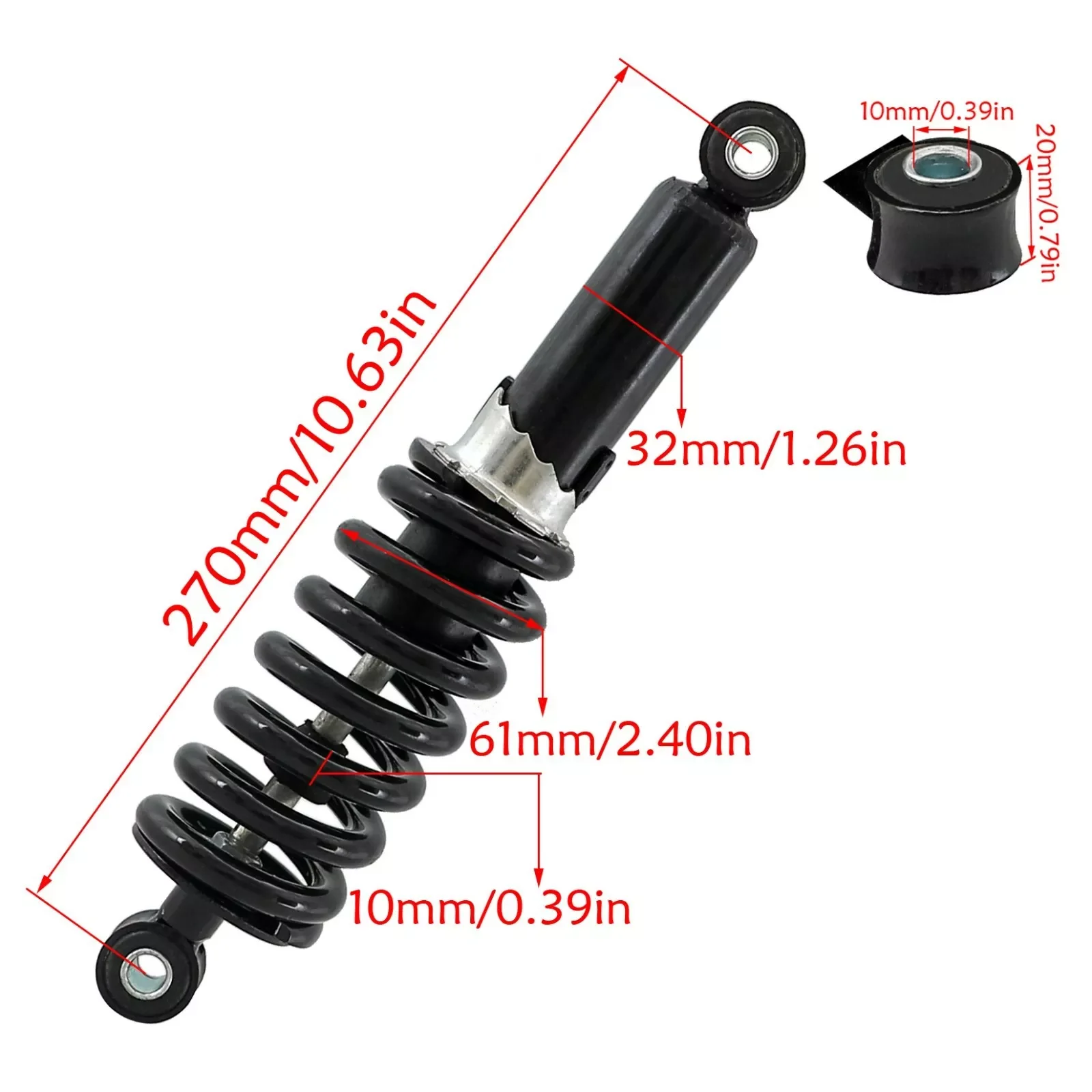 2x 270mm 1200lbs Rear Shock Suspension For Dirt Bike Go Kart ATV Quad Motorbike