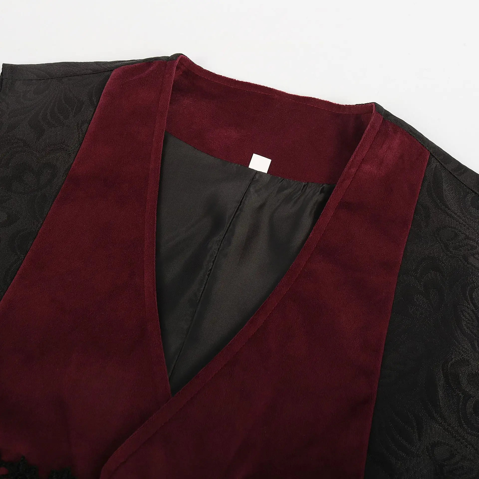 Hitam dan Merah V Leher Tanpa Lengan Cosplay Anime Gothic Steampunk Victoria Rompi Renaissance Abad Pertengahan Jaket Pria Vintage Rompi