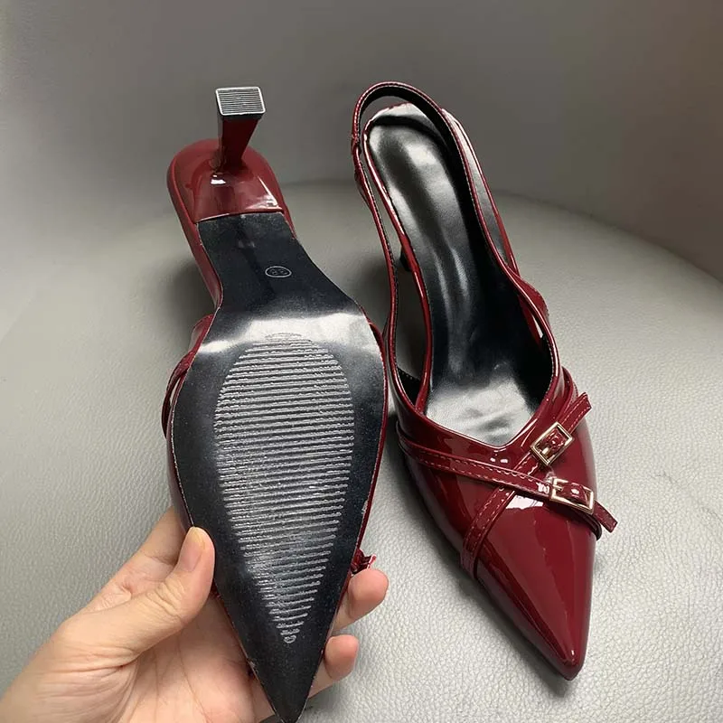 Sandali 2024 nuove calzature vino rosso donna tacchi scarpe moda donna poco profonda tacchi alti scarpe décolleté femminili Slingbacks Slides