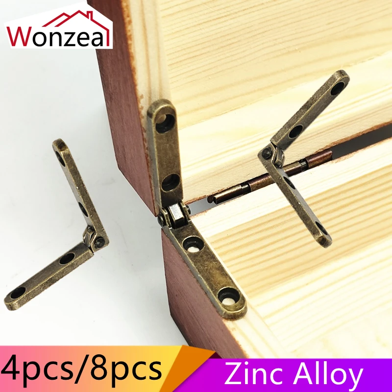 4pcs/8pcs Small Hinge 90 Degrees Furniture Accessories Metal Fittings Wooden Wine Gift Antique Bronze Box Hardware 30X6mm