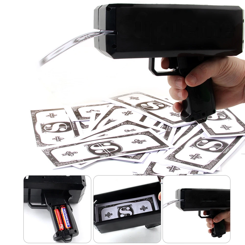 Lustige Regen Geld Gun Spielzeug Mit 100 PCS Bills Outdoor Banknote Gun Spielzeug Bargeld Kanone Für Geburtstag Hochzeit Weihnachten Party liefert