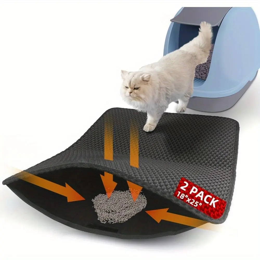 2 Pack Cat Litter Mat Cat Litter Collection Mat, Honeycomb Double Layer Cat Litter Box Mat, Phthalate Free, Anti-scratch,