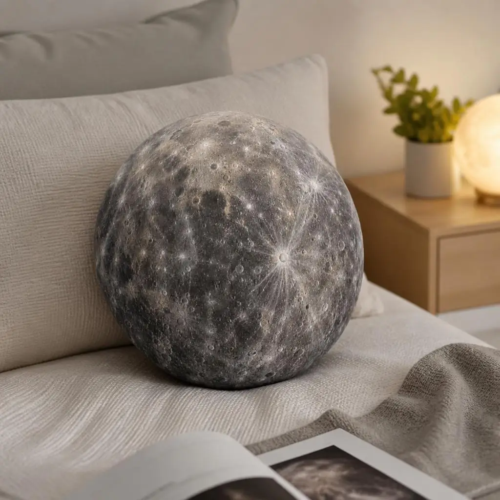 Mercury Planet Shaped Stuffed Pillow Solar System Cushion Space Throw Pillow for Sofa Bedroom Astronomy Home Decor Gift Idea