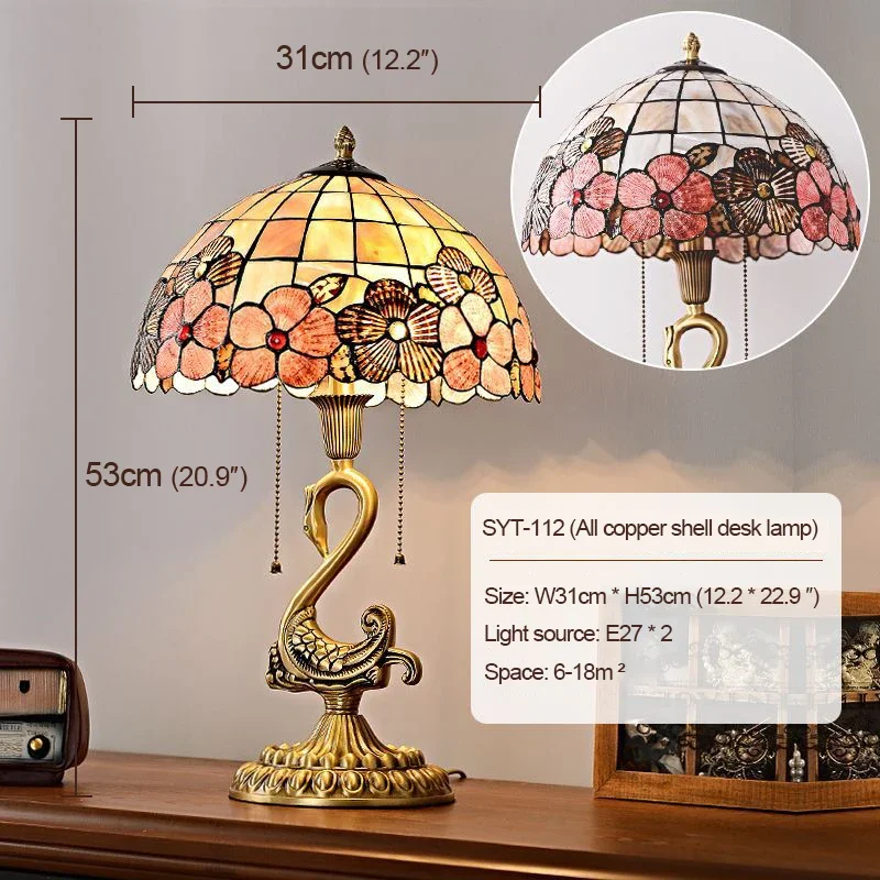 PLLY Modern Brass Swan Table Lamp LED European Luxury Shell Decor Retro Copper Desk Light for Home Living Room Bedroom