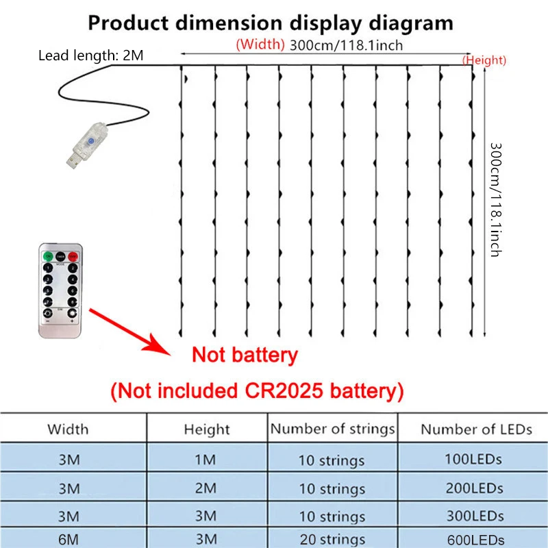 LED Curtain Garland on The Window USB String Lights Fairy Festoon Remote Control Christmas Wedding Decorations for Home Room