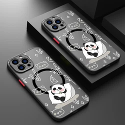 Cartoon Panda Magnetic Case For iPhone 15 Pro Max Plus 14 13 12 Pro 11 For Magsafe Wireless Charge Soft Edge Acrylic Phone Cover