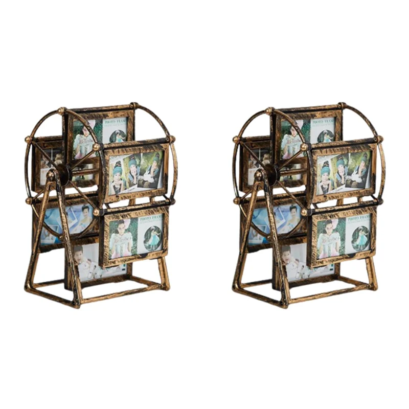 VELIF-2X Rotating Windmills Wheel Picture Frame Photo Album Self Assembly Wedding Family Photograph Frame Home Desktop Decor A