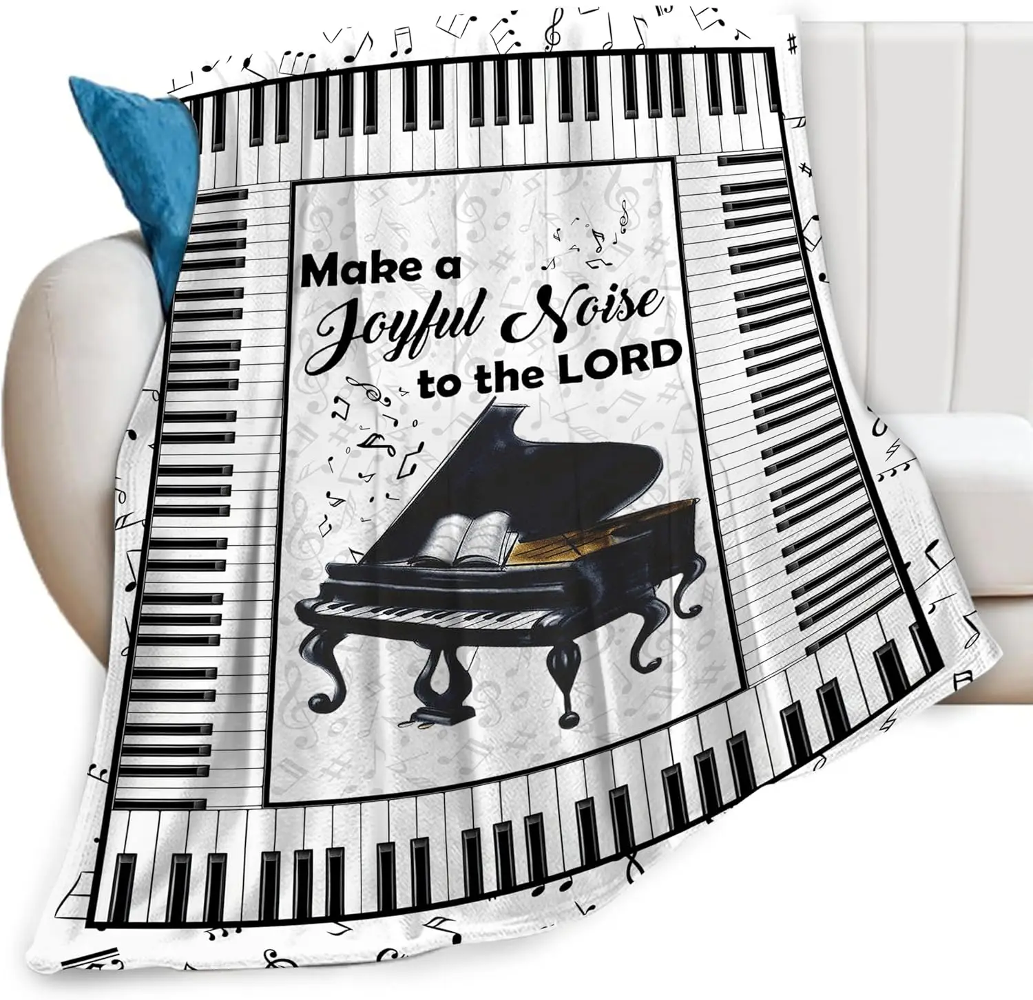 Musical Piano Sheet Music Throw Blanket Home Decor Gift for Music Lover Cozy Fall Spring Autumn Living Room Couch Accent Decor