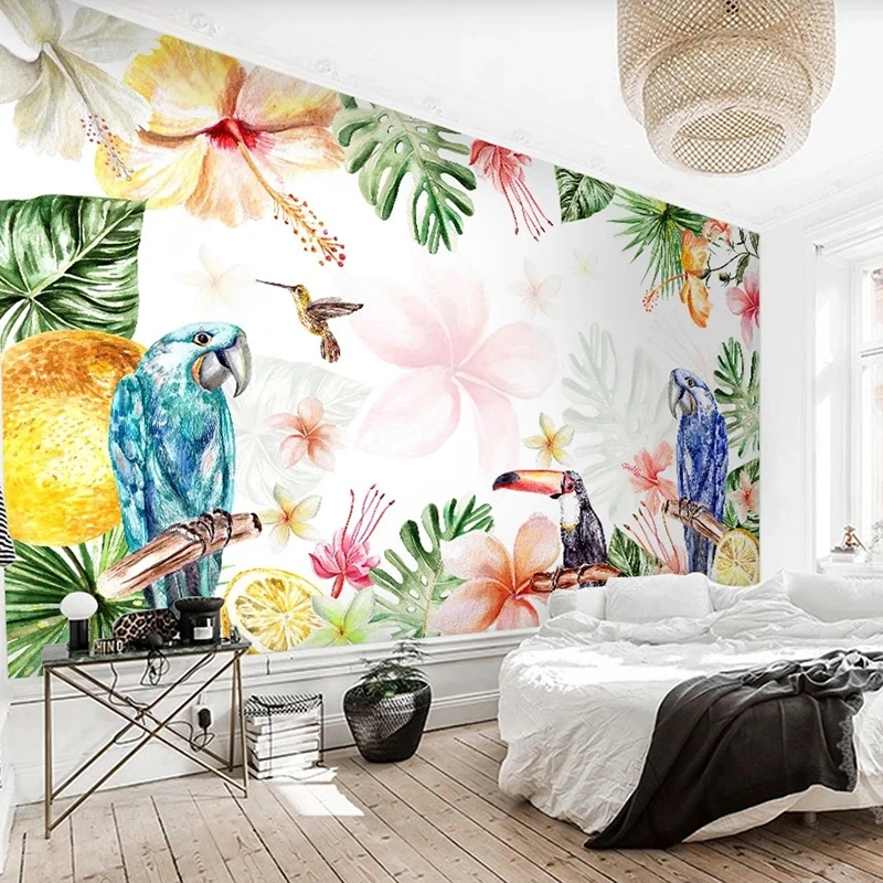 

Custom Mural Wallpaper Tropical Rainforest Forest Flowers Birds Fresco Living Room Bedroom Home Decor Papel De Parede 3 D Mural