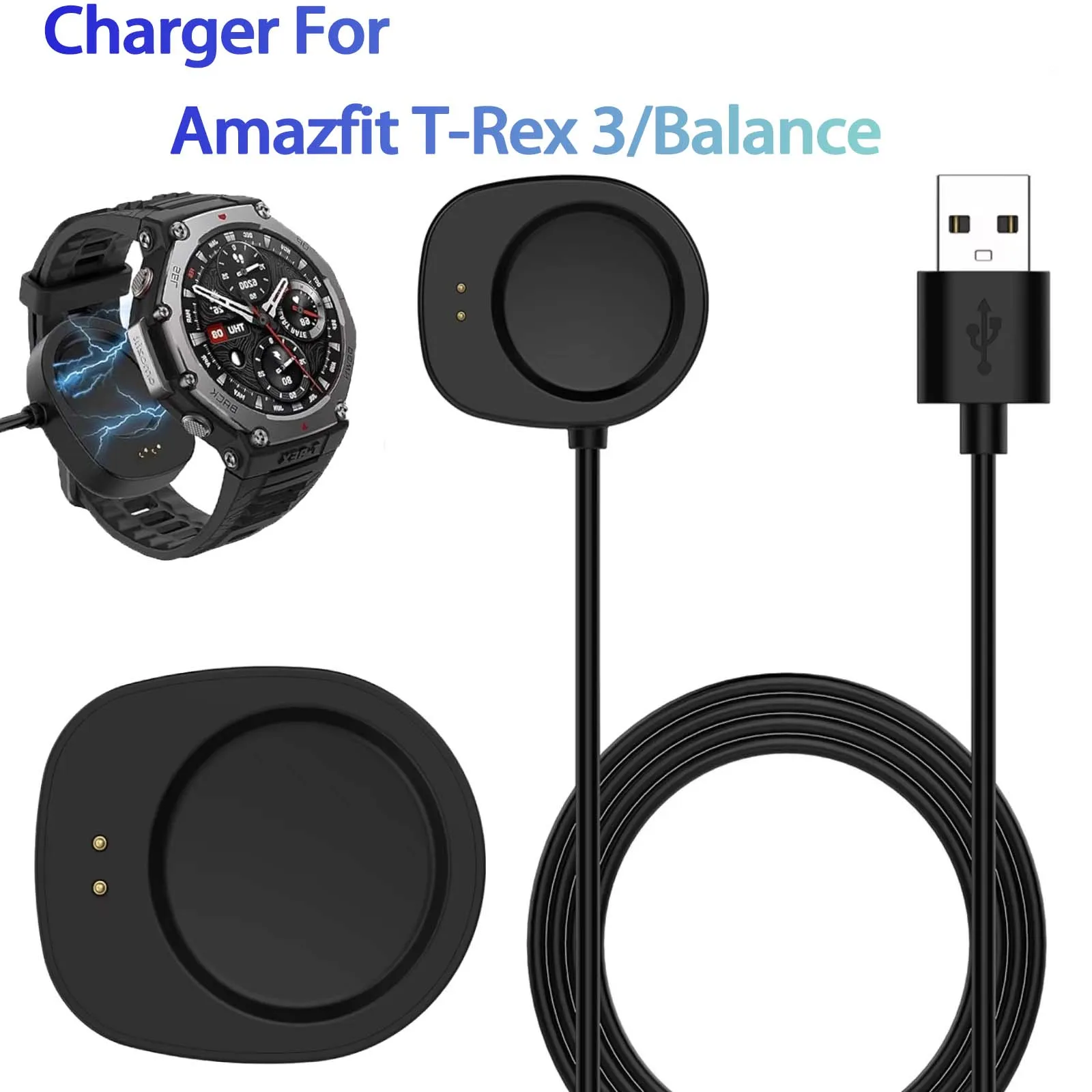 Charger For Amazfit T-Rex 3/Balance USB smartwatch Charging Cradle Dock Stand Cable Magnetic Cord Charge