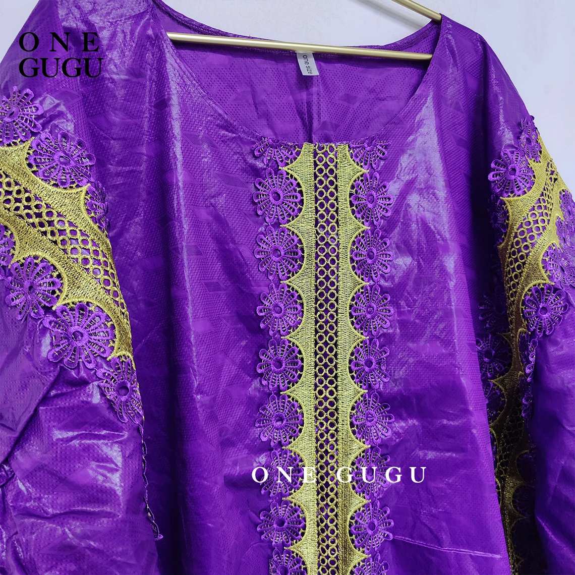 

African Traditional Brocade Basin Dashiki With Lace Trim Ribbon Wedding Dress Purple Origianl Nigeria Bazin Rich Boubou Robe