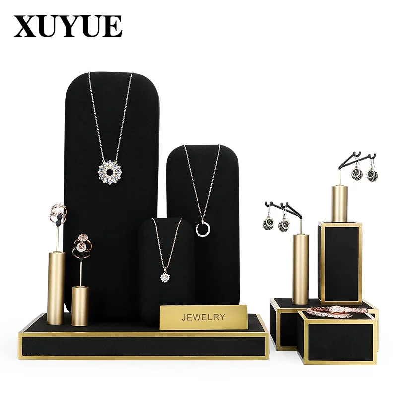 

Jewelry display rack black ultra-fiber window light luxury necklace earrings jewelry display high-grade jewelry rack