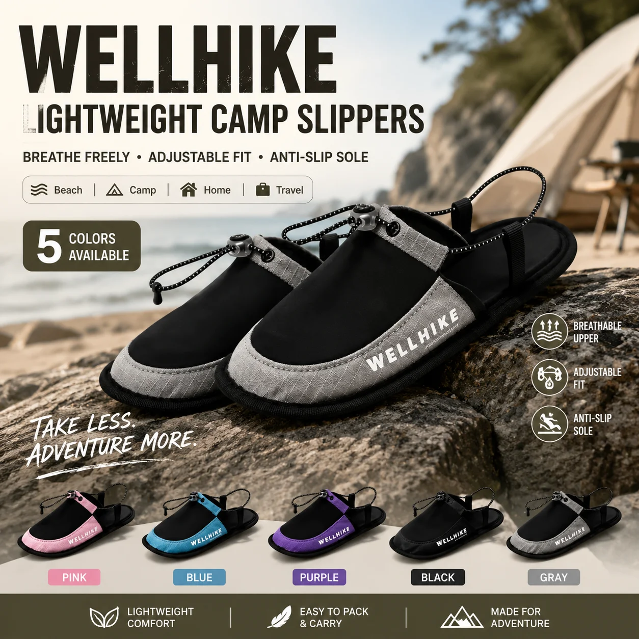 Quick-Drying Camping Sneakers, Wading Beach Shoes, Portable Men's Hiking Shoes, Travel Home Shoes, Suitable for Beach Trips