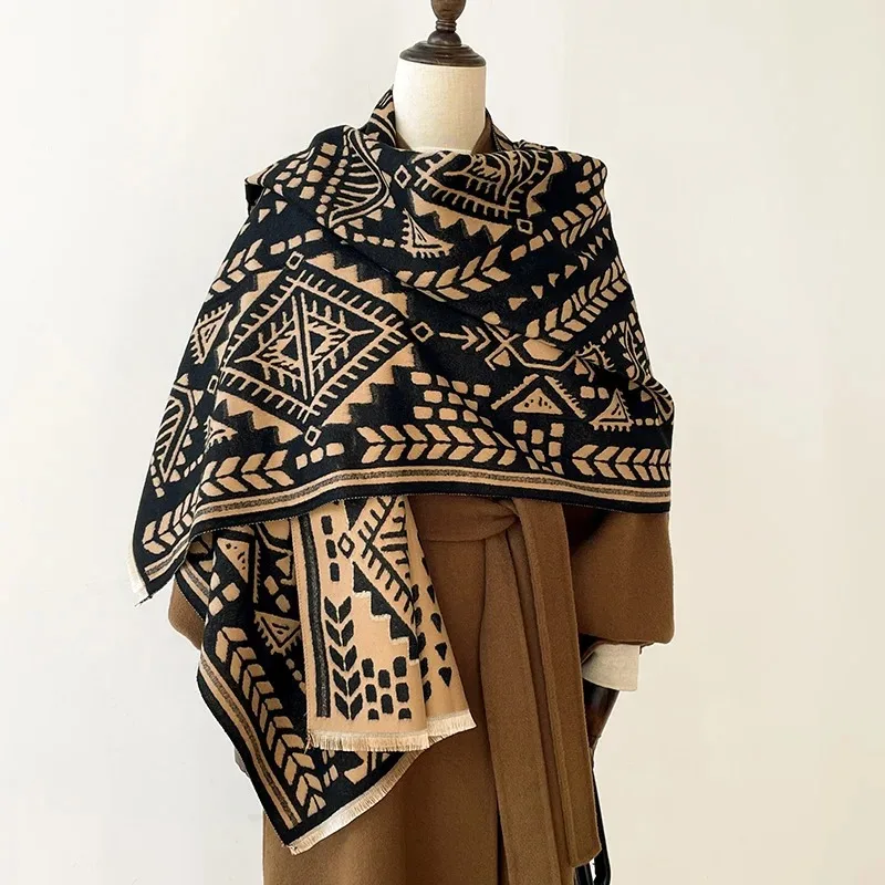 

Геометрическая абстрактная графика, элитный женский теплый шарф из искусственного кашемира на осень и зиму