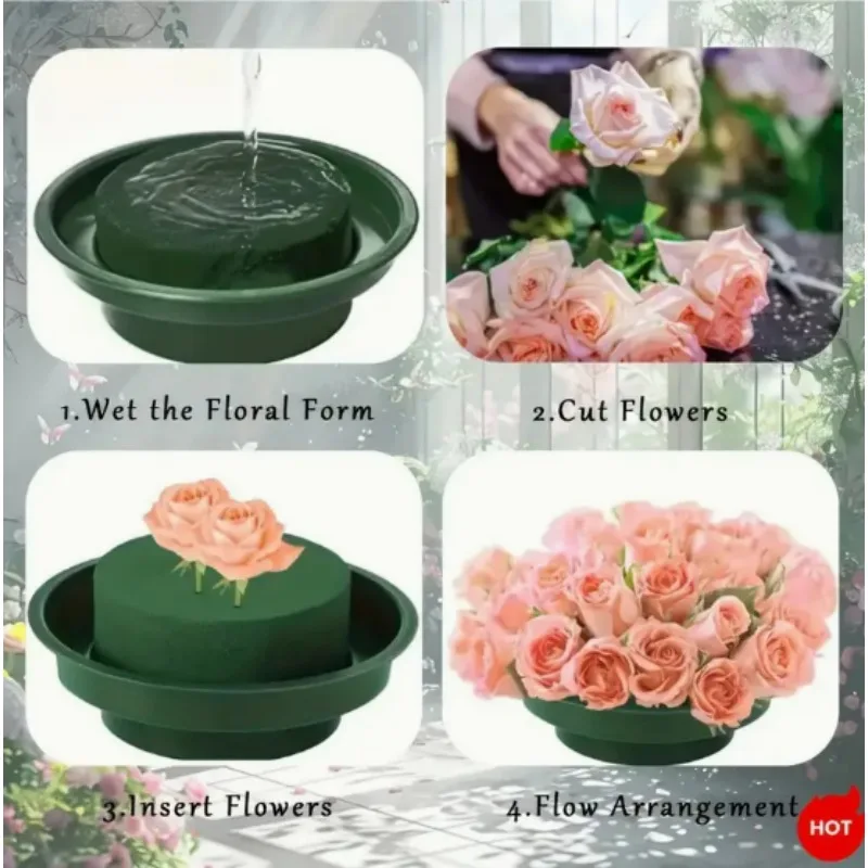 1/10x الطوب رغوة الأزهار الجافة مع وعاء حامل زهور خضراء مستديرة ترتيب الزهور كتل لتقوم بها بنفسك حفل زفاف حديقة ديكور العرض #5