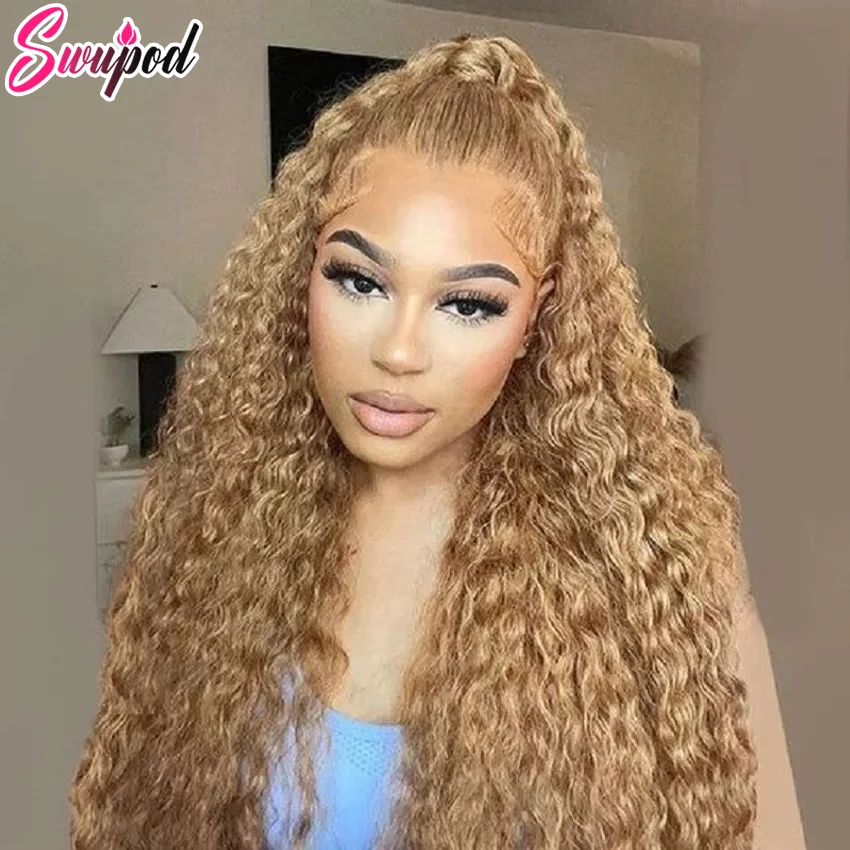 Swupod 200 Density Full 13x4 13x6 HD Lace Front Wig for Women Straight Remy Human Hair 27# Light Brown Color Glueless