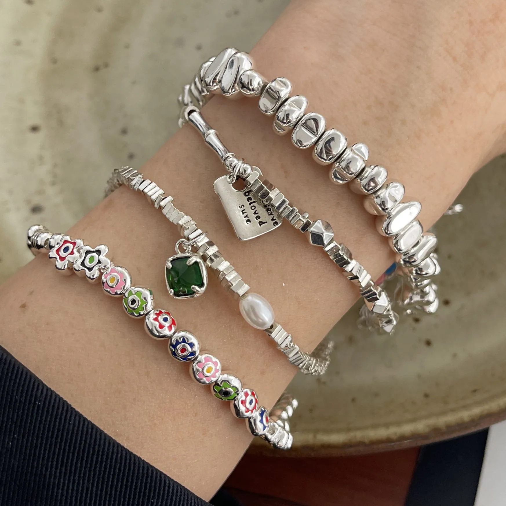 925 فضة أساور للنساء الرجال الملحقات الاتجاه خمر سلسلة ملونة قلادة مجوهرات الحفلات هدية