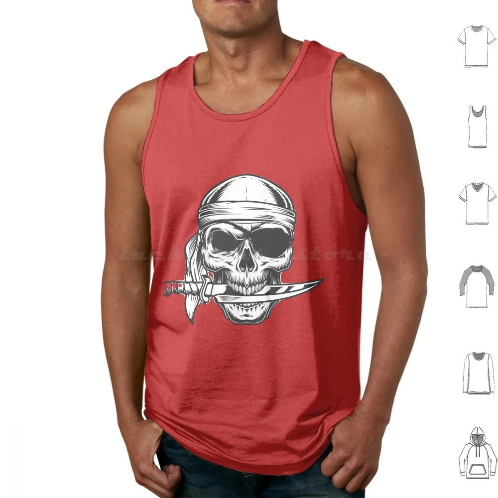 Skull With Knife Tank Tops Print Cotton Skull With Knife Skull Knife Beard Moustache Hipster Man Old Man Headphone