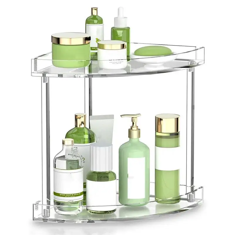 

2 tier Acrylic Bathroom Counter Organizer Transparent Bathroom Countertop Corner Cosmetics Spice Storage Rack For Perfumes