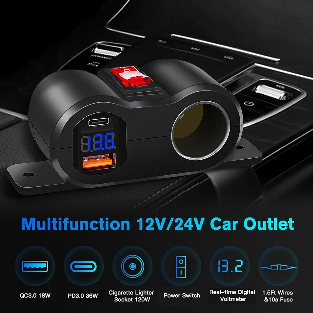 portable charger with 12v 10a cigarette lighter socket 12V Car Charger Power Adapter QC3.0 &PD3.0 Outlet Cigarette Lighter Socket Splitter with LED Voltmeter for RV Marine Boat portable charger with 12v 10a cigarette lighter socket 12V Car Charger Power Adapter QC3.0 &PD3.0 Outlet Cigarette Lighter Socket Splitter with LED Voltmeter for RV Marine Boat