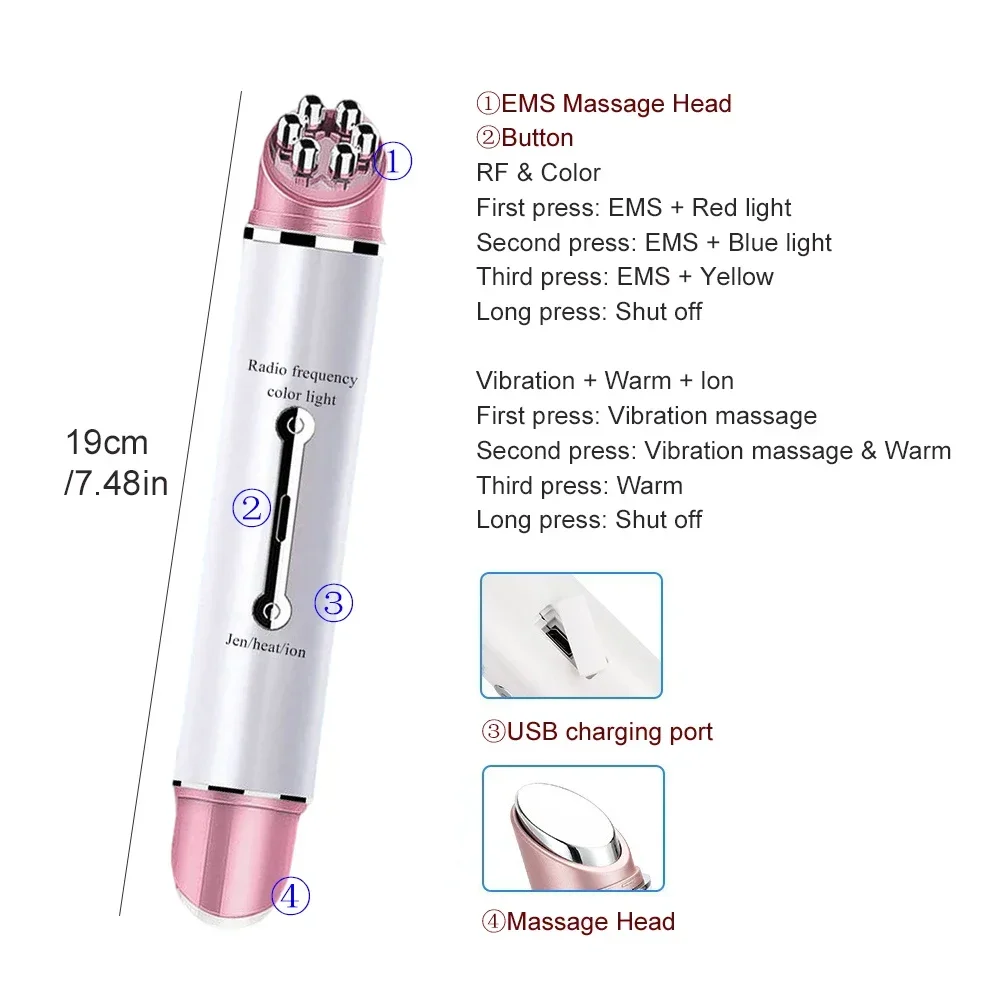 Vibrating Eye Massager with Heat Face Lifting Machine Dark Circles Puffiness Anti Wrinkle Beauty Care Pen Double Chin Remover