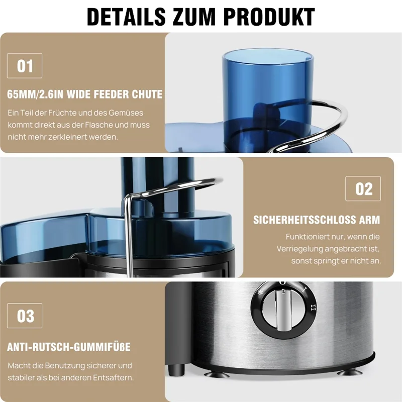 

FORC-Cold Pressjuicer, Masticating Juicer With 5.4In Wide Feed Chute, 350W Slow Juicer Machines Fit Vegetables And Fruits EU Plu