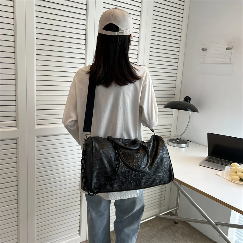 PU Leather Fashion Multi-function Gym Travel Women Female Bags Big Capacity Crossbody Handbag With  Pocket Zipper For Shopping