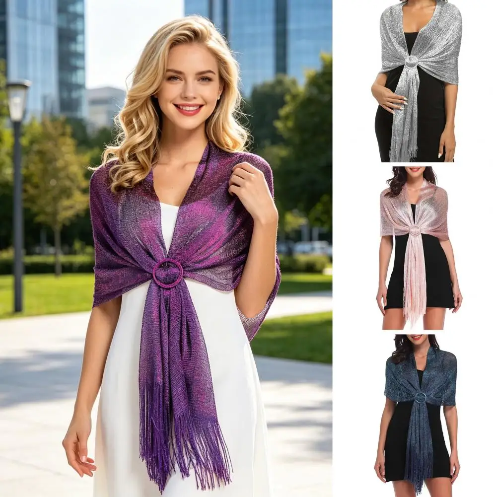 Bridesmaid Stole Women’s Sparkling Shawl Wrap with Tassel Lightweight Evening Scarf Formal Wedding Stole with Free Buckle