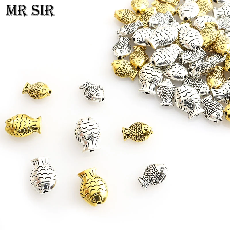 10pcs Zinc Alloy Fish Shape Spacer Beads Cute Fish Metal Loose Bead for Jewelry DIY Bracelets Necklace Making Accessories Crafts