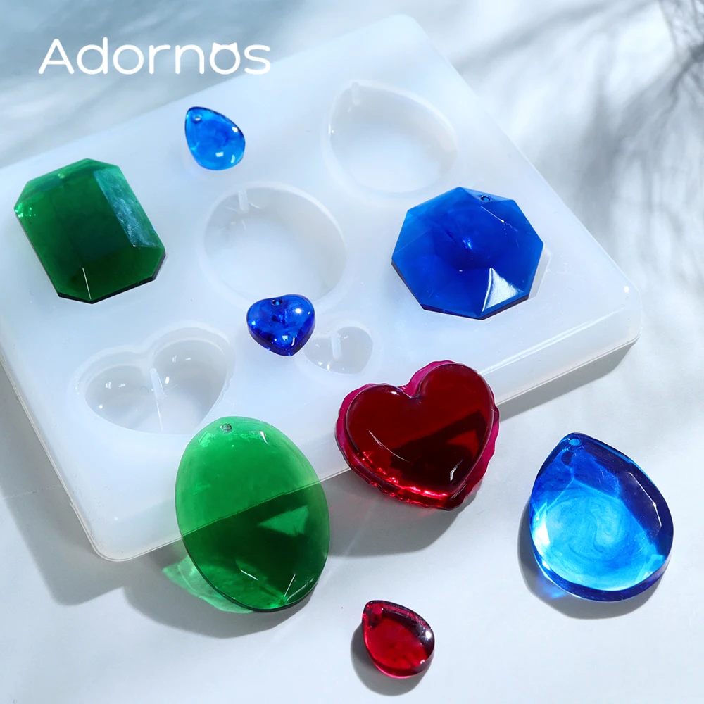 

Mixed Gemstone Pendant Silicone Molds Epoxy Resin Filling Love Hearts Waterdrop Shape UV Resin Mold DIY Keychain Jewelry Making