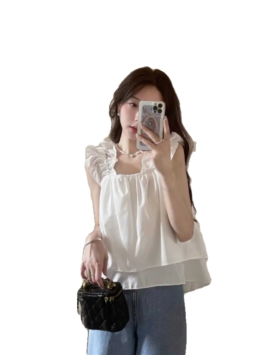 

Ele ort Front Long Ba Lace Trim Csole Women's Summer New Design Sensation Small Top Polyester Fiber Loose Fit