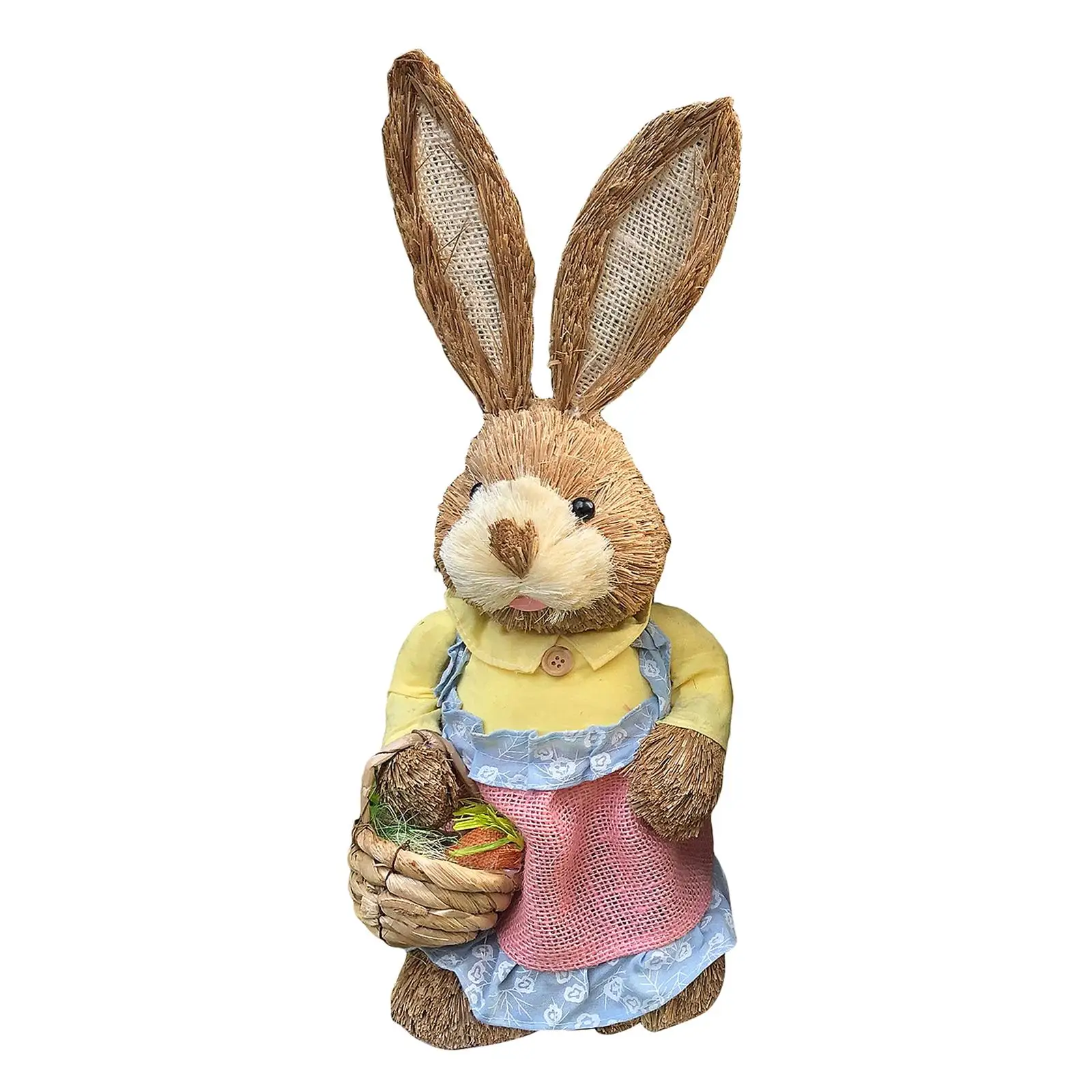 14inch Cartoon Easter Bunny Straw Figure Ornament Lovely Photography Props Handmade for Spring Party Garden Versatile