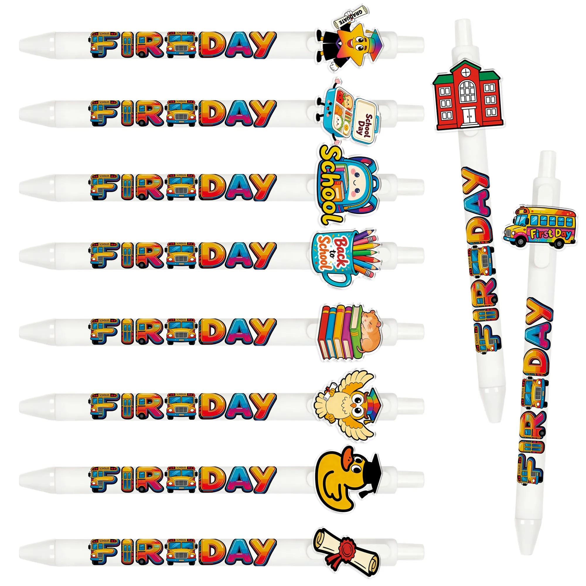 

10 pieces / 15 pieces Back-to-School Season themed ballpoint pens. Special push-type pens for students' exam writing.