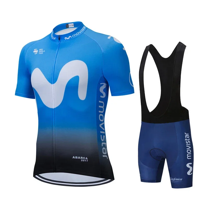 2025 Movistar Pattern Men Summer Cycling Clothing Breathable Clothes Kit Short Sleeve Bib Shorts MTB Ropa Ciclismo Maillot Wear