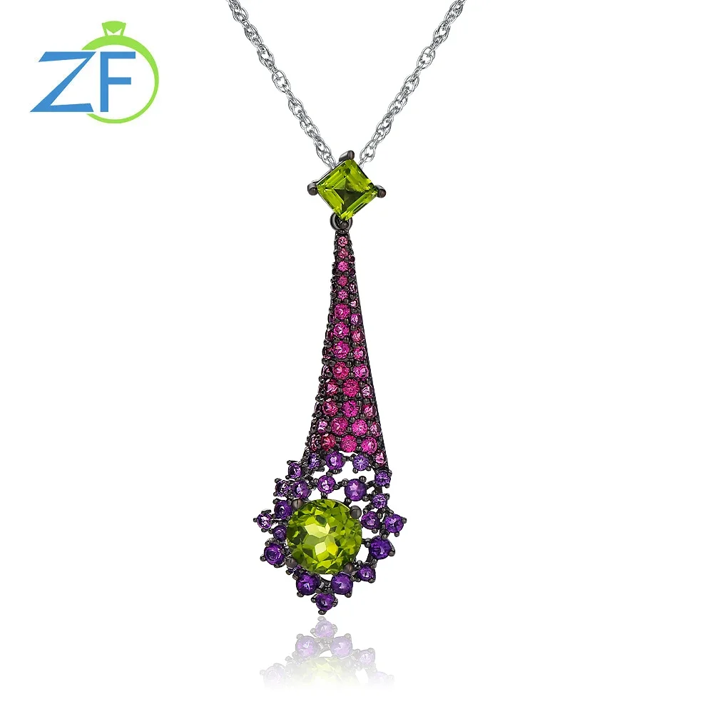 

GZ ZONGFA 925 Sterling Silve Original Peridot Amethyst Pendant Necklace for Women Rhodium Plated Fine Jewelry Trendy Style