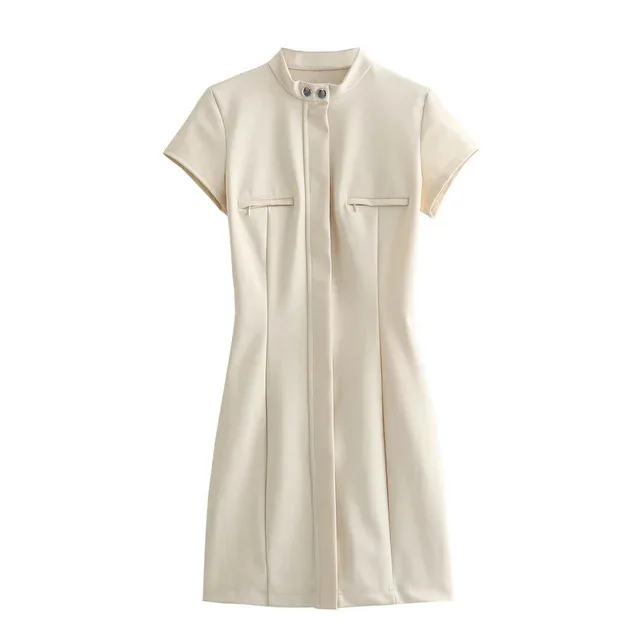 

BabYoung 2024 Women's Elegant Solid Mini Dress Short Sleeves O Neck Fashion Vintage Slim With Buttons Chic Summer Dresses