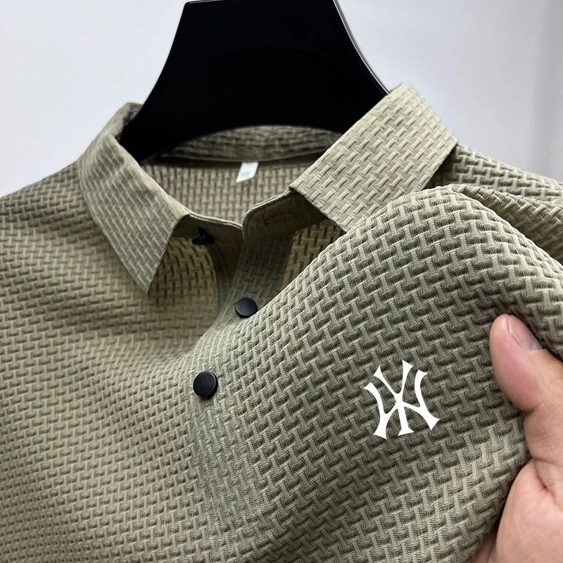 Summer Men's Ice Silk Short-Sleeve T-Shirts Cool Breathable Business-Casual Fashion Polo Shirts Versatile Upper Wear