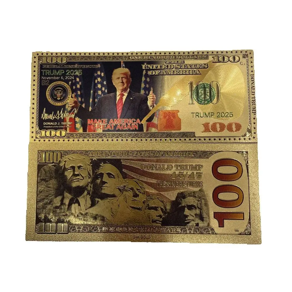 2025 Trump U.S. Presidential Gold Banknotes Make America Strong Again $100 Collection Commemorative Plastic Coins Sent To Fans