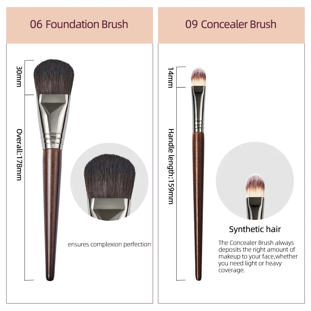 OVW 2pcs  Makeup Brush Set Cosmetic Synthetic Hair  Wood Handle Foundation Brush Concealer Beauty Tools